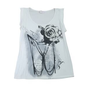 Vintage Y2K Pinketi White Rose Graphic Tank Top L